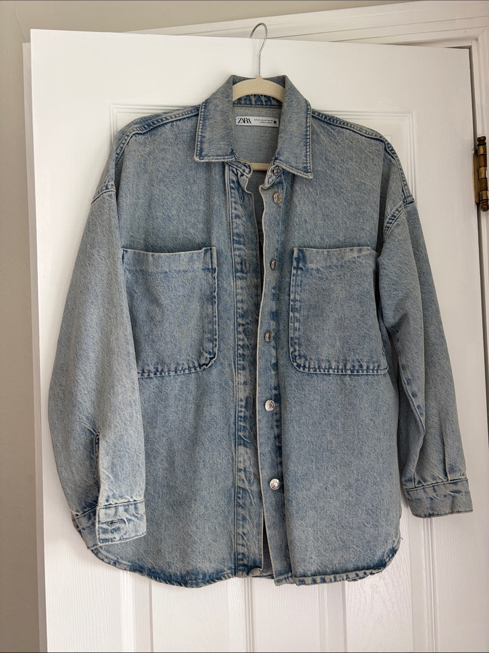 Zara Light Wash Denim Shirt Jacket - Pale Blue